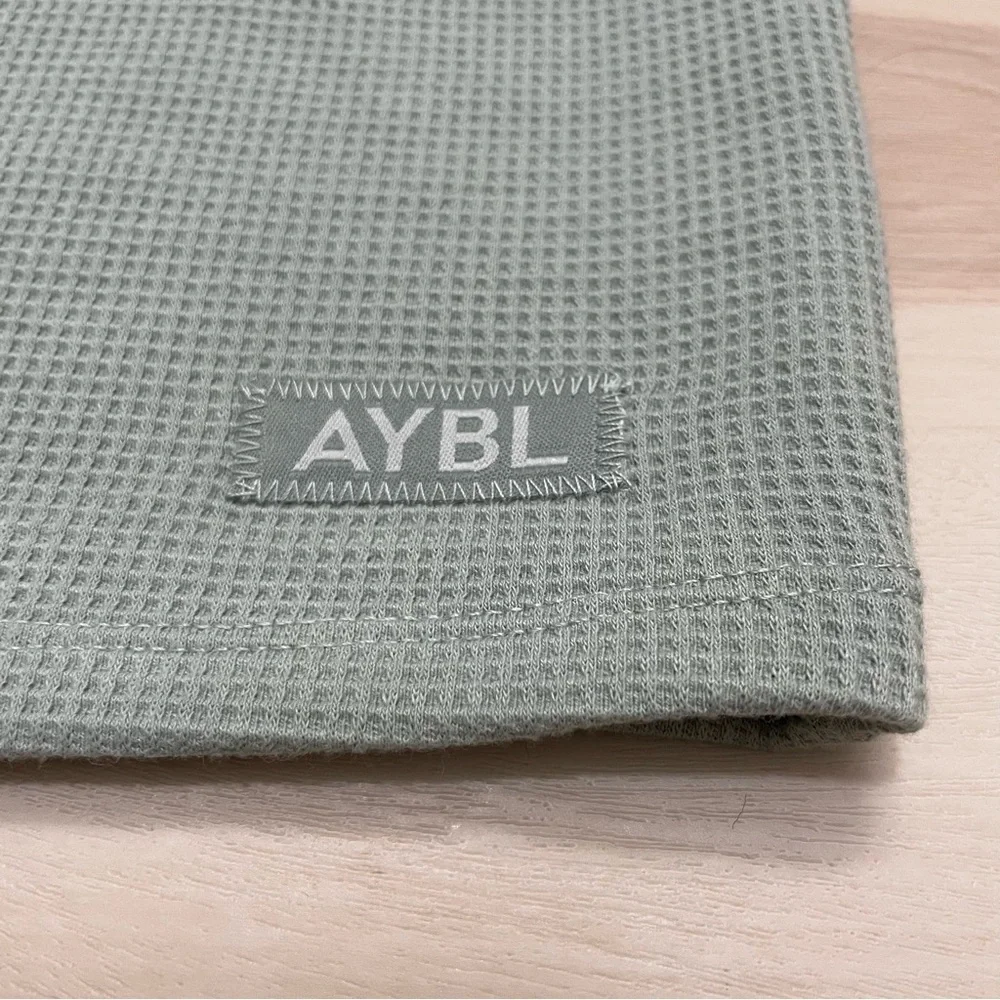 EUC AYBL Waffle Crop Vest Tank Spaghetti Strap Sage Green Women's Size XS - Picture 4 of 7